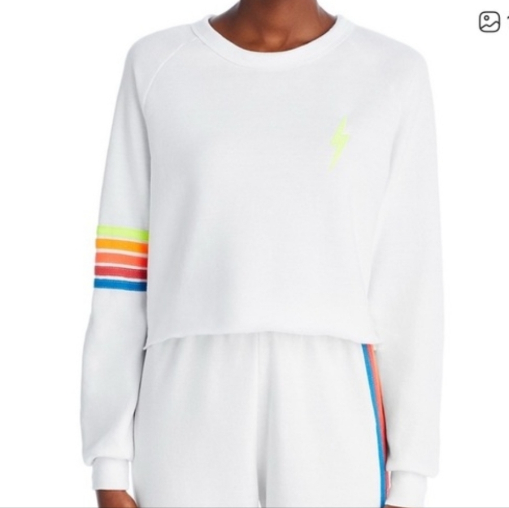 Aviator Nation White Sweatshirt with Neon Accents Large